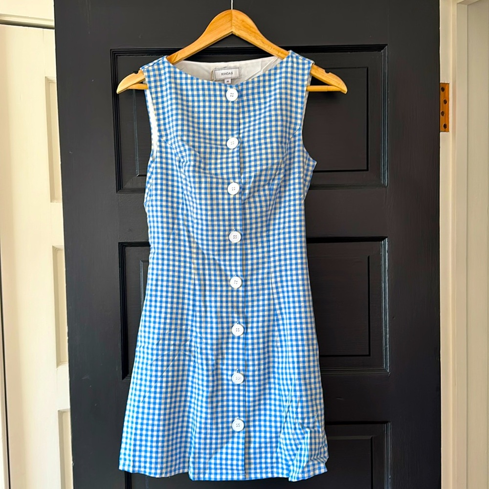Rihoas boat neck blue gingham dress